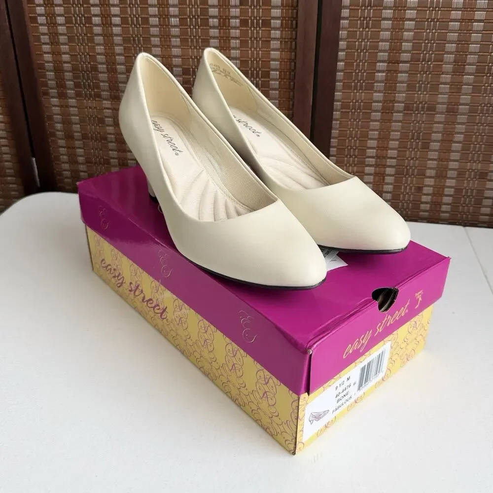Easy Street Womens 9.5 Fabulous Low Heel Dress Pumps Shoes Bone